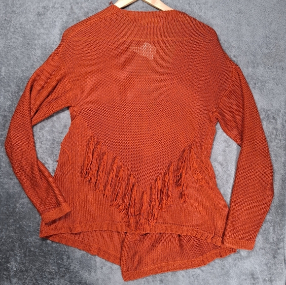 FOREVER 21 Womens Long Sleeve Open Front Rust Fringe Sweater Cardigan Sz 1X NWT - Picture 4 of 12